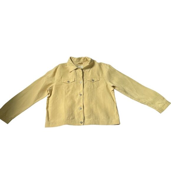 Eddie Bauer Size L Tall Lightweight Linen Yellow Button Up Shirt Jacket - Picture 5 of 11